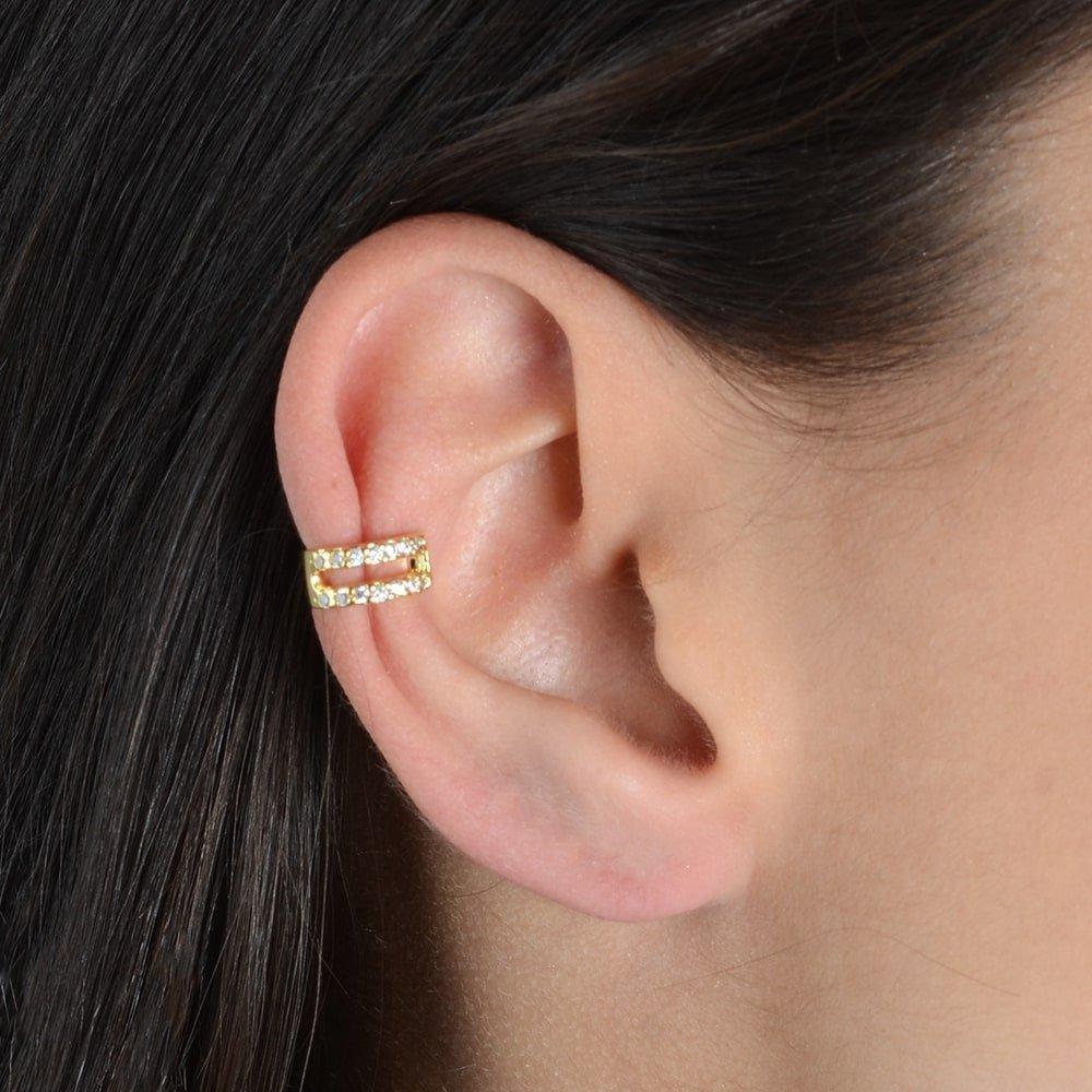 Piercing Dourado de Pressão com 14 Pedras de Zircônia